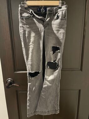 Hollister Distressed Grey Ripped Jeans low rise flare